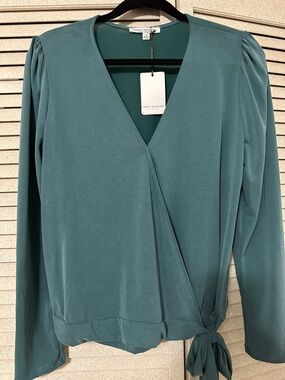 Green Envelope Teal Wrap Top with Side Tie